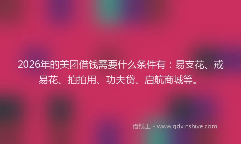 2026年的美团借钱需要什么条件有：易支花、戒易花、拍拍用、功夫贷、启航商城等。