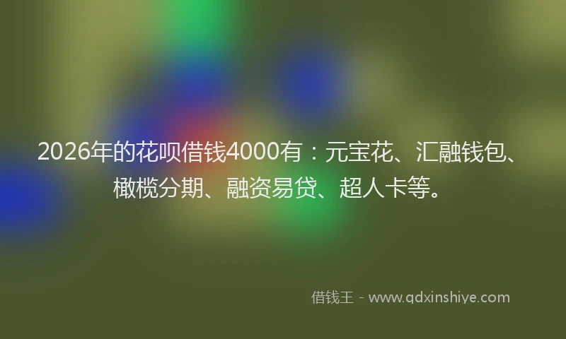 2026年的花呗借钱4000有：元宝花、汇融钱包、橄榄分期、融资易贷、超人卡等。