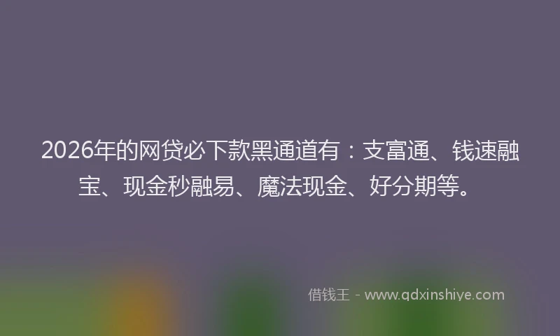 2026年的网贷必下款黑通道有：支富通、钱速融宝、现金秒融易、魔法现金、好分期等。