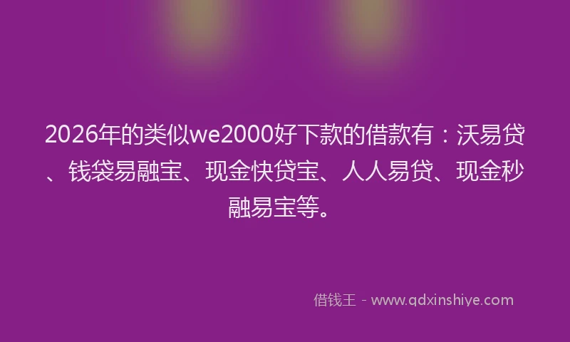 2026年的类似we2000好下款的借款有：沃易贷、钱袋易融宝、现金快贷宝、人人易贷、现金秒融易宝等。