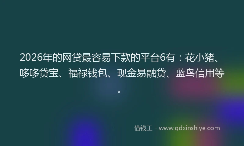 2026年的网贷最容易下款的平台6有：花小猪、哆哆贷宝、福禄钱包、现金易融贷、蓝鸟信用等。