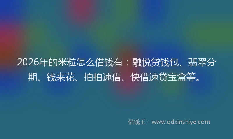 2026年的米粒怎么借钱有:融悦贷钱包、翡翠分期、钱来花、拍拍速借、快借速贷宝盒等。