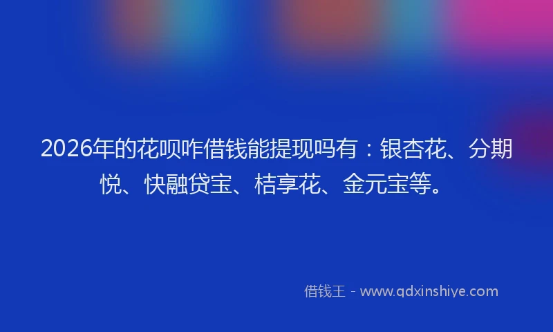 2026年的花呗咋借钱能提现吗有：银杏花、分期悦、快融贷宝、桔享花、金元宝等。