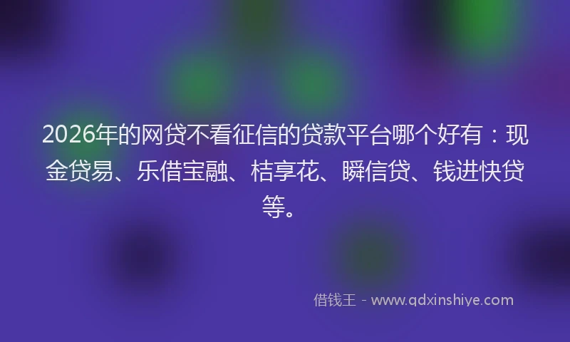 2026年的网贷不看征信的贷款平台哪个好有：现金贷易、乐借宝融、桔享花、瞬信贷、钱进快贷等。