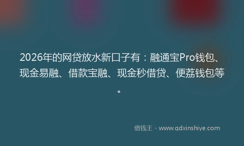 2026年的网贷放水新口子有：融通宝Pro钱包、现金易融、借款宝融、现金秒借贷、便荔钱包等。