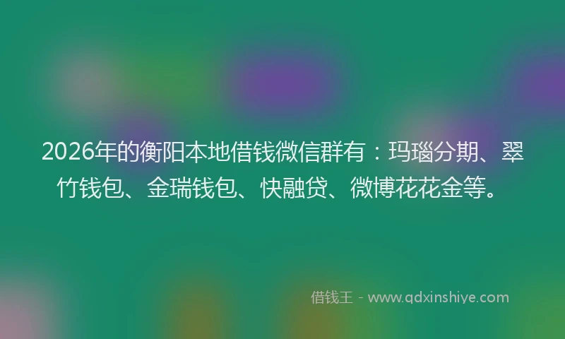 2026年的衡阳本地借钱微信群有：玛瑙分期、翠竹钱包、金瑞钱包、快融贷、微博花花金等。