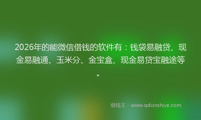 2026年的能微信借钱的软件有：钱袋易融贷、现金易融通、玉米分、金宝盒、现金易贷宝融途等。