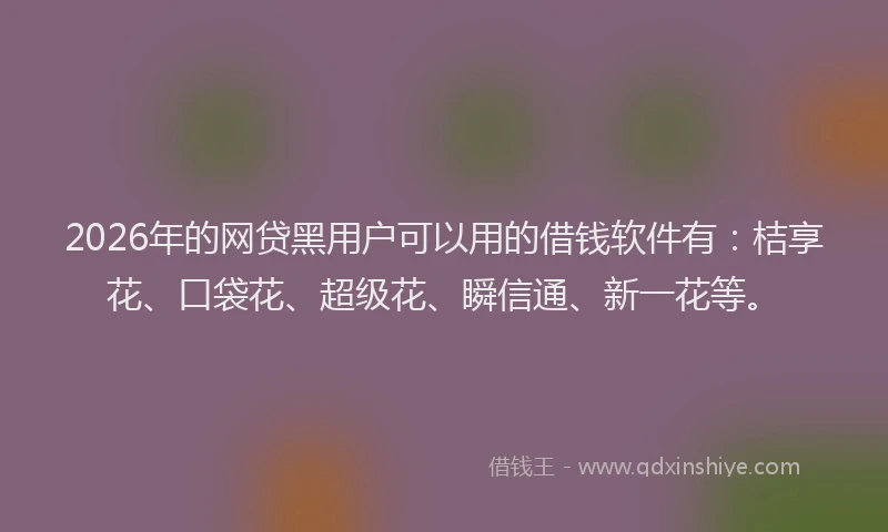 2026年的网贷黑用户可以用的借钱软件有：桔享花、口袋花、超级花、瞬信通、新一花等。