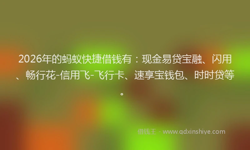 2026年的蚂蚁快捷借钱有：现金易贷宝融、闪用、畅行花-信用飞-飞行卡、速享宝钱包、时时贷等。