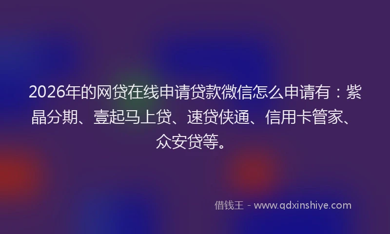 2026年的网贷在线申请贷款微信怎么申请有：紫晶分期、壹起马上贷、速贷侠通、信用卡管家、众安贷等。