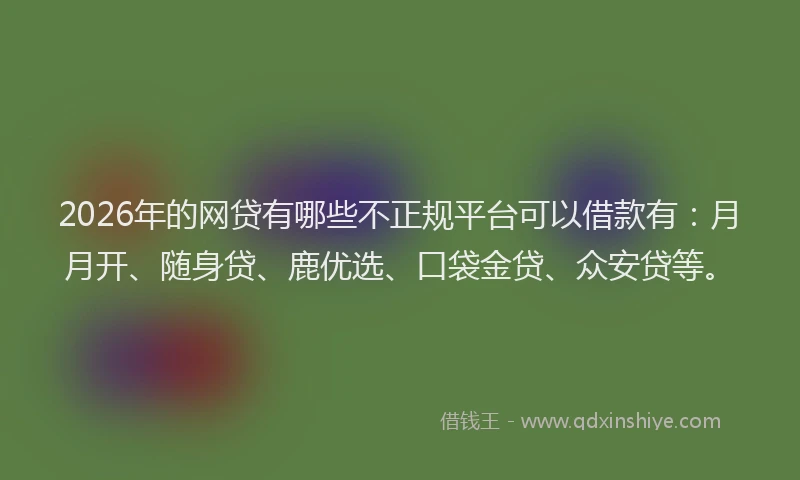 2026年的网贷有哪些不正规平台可以借款有：月月开、随身贷、鹿优选、口袋金贷、众安贷等。