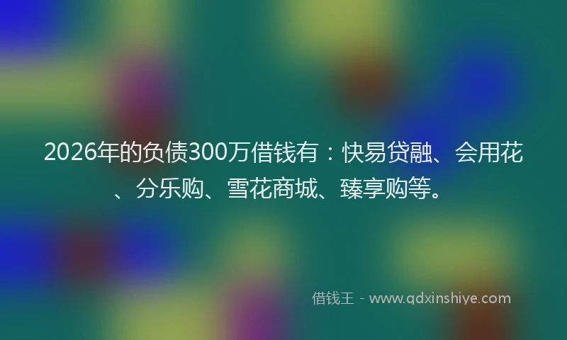 2026年的负债300万借钱有：快易贷融、会用花、分乐购、雪花商城、臻享购等。
