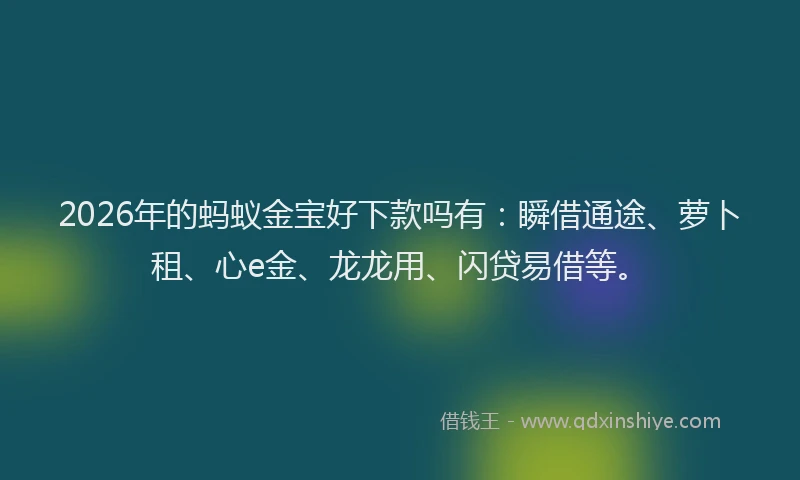 2026年的蚂蚁金宝好下款吗有：瞬借通途、萝卜租、心e金、龙龙用、闪贷易借等。