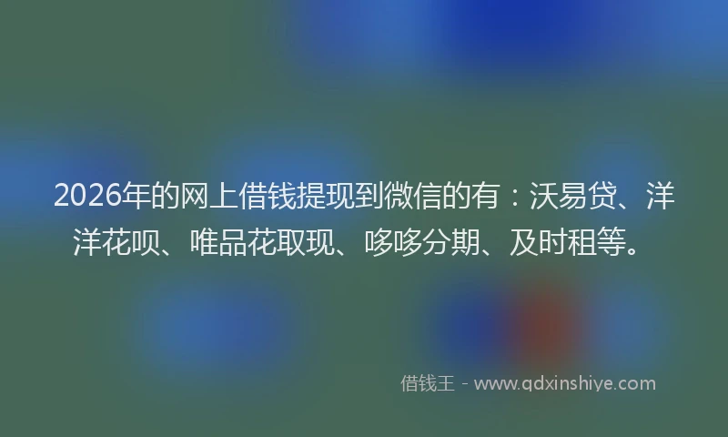 2026年的网上借钱提现到微信的有:沃易贷、洋洋花呗、唯品花取现、哆哆分期、及时租等。