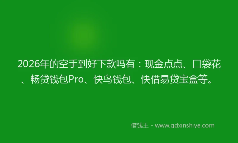 2026年的空手到好下款吗有：现金点点、口袋花、畅贷钱包Pro、快鸟钱包、快借易贷宝盒等。