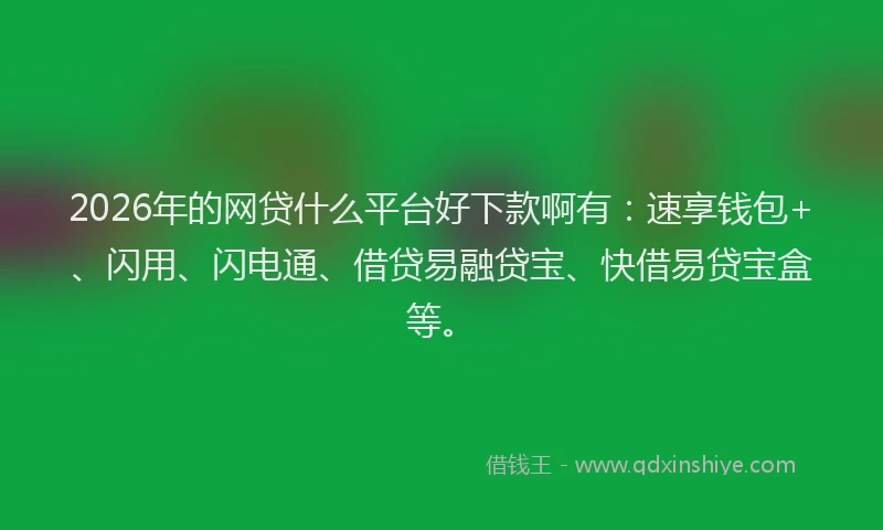 2026年的网贷什么平台好下款啊有：速享钱包+、闪用、闪电通、借贷易融贷宝、快借易贷宝盒等。