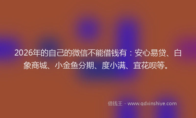 2026年的自己的微信不能借钱有：安心易贷、白象商城、小金鱼分期、度小满、宜花呗等。