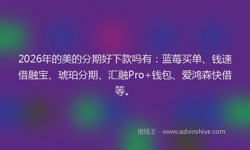 2026年的美的分期好下款吗有：蓝莓买单、钱速借融宝、琥珀分期、汇融Pro+钱包、爱鸿森快借等。