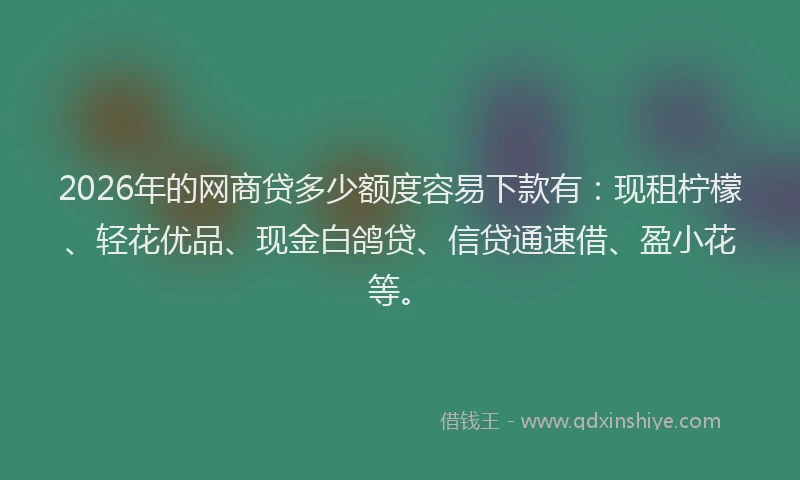 2026年的网商贷多少额度容易下款有：现租柠檬、轻花优品、现金白鸽贷、信贷通速借、盈小花等。
