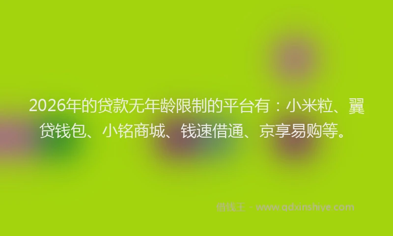 2026年的贷款无年龄限制的平台有：小米粒、翼贷钱包、小铭商城、钱速借通、京享易购等。