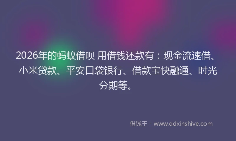 2026年的蚂蚁借呗 用借钱还款有：现金流速借、小米贷款、平安口袋银行、借款宝快融通、时光分期等。