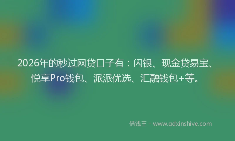 2026年的秒过网贷口子有：闪银、现金贷易宝、悦享Pro钱包、派派优选、汇融钱包+等。