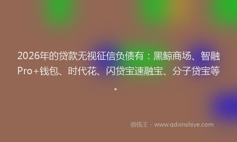 2026年的贷款无视征信负债有：黑鲸商场、智融Pro+钱包、时代花、闪贷宝速融宝、分子贷宝等。