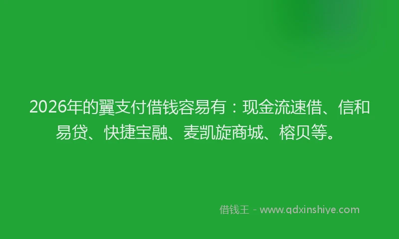 2026年的翼支付借钱容易有：现金流速借、信和易贷、快捷宝融、麦凯旋商城、榕贝等。
