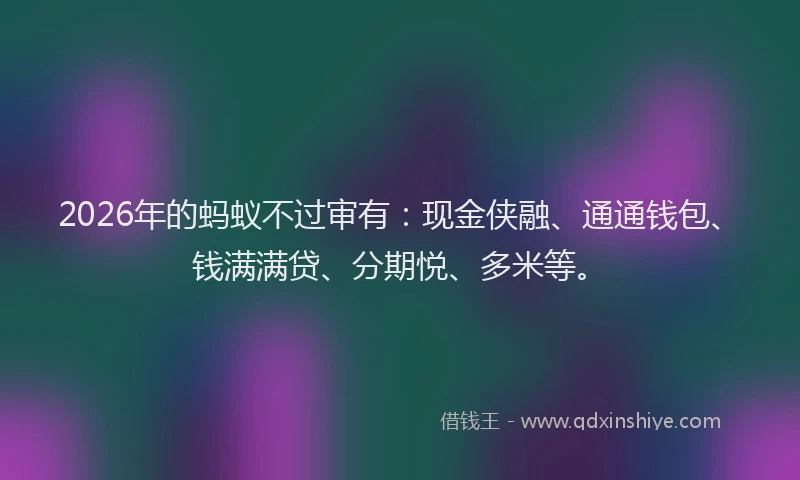 2026年的蚂蚁不过审有：现金侠融、通通钱包、钱满满贷、分期悦、多米等。
