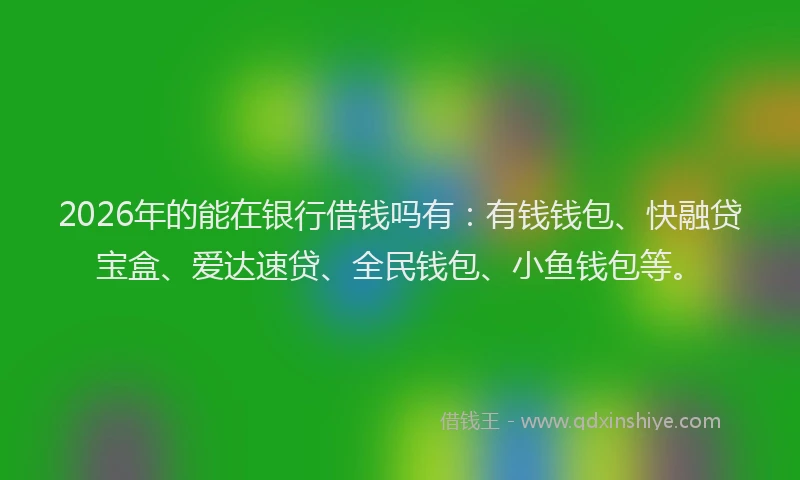 2026年的能在银行借钱吗有：有钱钱包、快融贷宝盒、爱达速贷、全民钱包、小鱼钱包等。