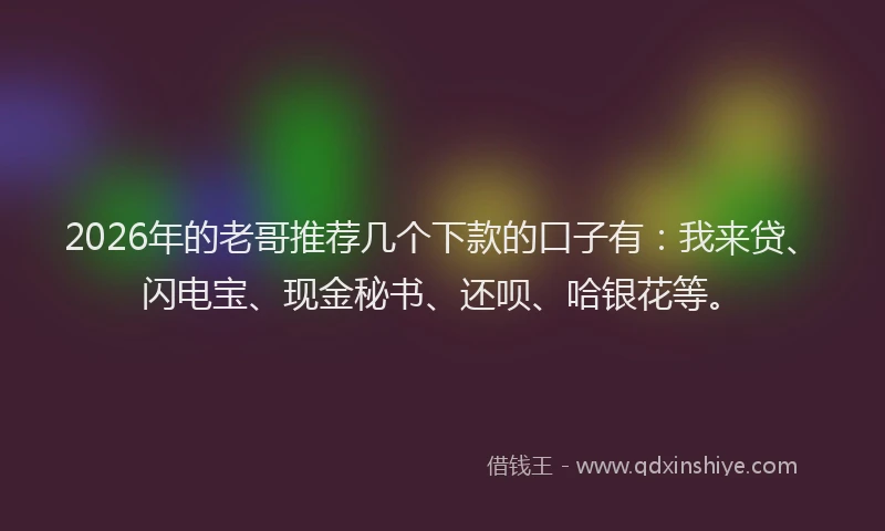 2026年的老哥推荐几个下款的口子有：我来贷、闪电宝、现金秘书、还呗、哈银花等。