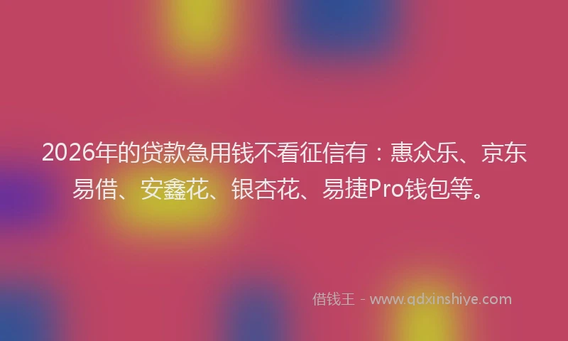 2026年的贷款急用钱不看征信有：惠众乐、京东易借、安鑫花、银杏花、易捷Pro钱包等。
