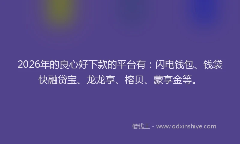 2026年的良心好下款的平台有：闪电钱包、钱袋快融贷宝、龙龙享、榕贝、蒙享金等。