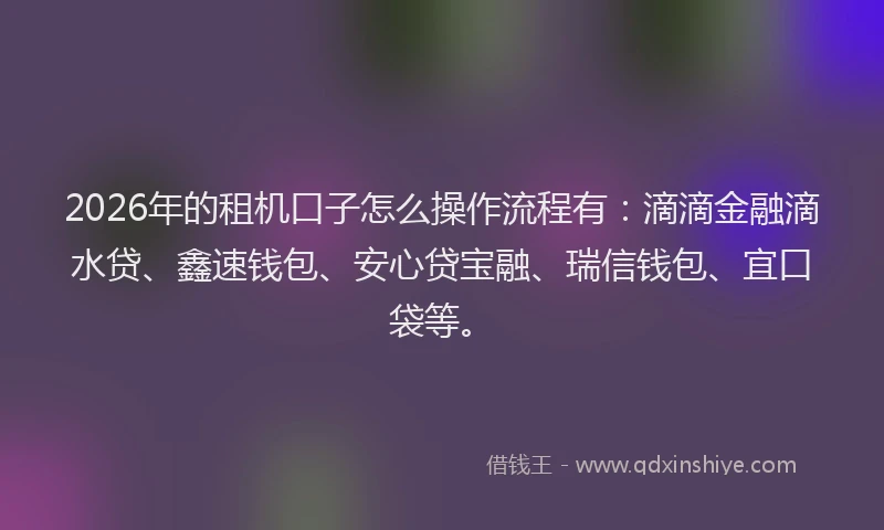 2026年的租机口子怎么操作流程有：滴滴金融滴水贷、鑫速钱包、安心贷宝融、瑞信钱包、宜口袋等。