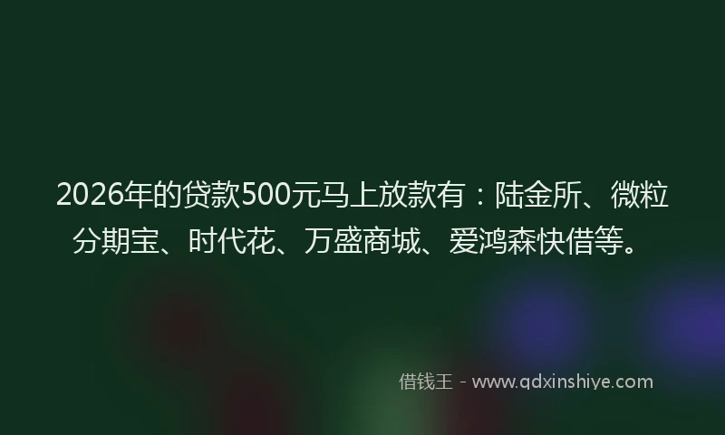 2026年的贷款500元马上放款有:陆金所、微粒分期宝、时代花、万盛商城、爱鸿森快借等。