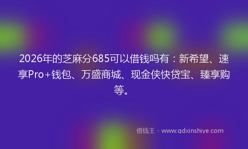 2026年的芝麻分685可以借钱吗有：新希望、速享Pro+钱包、万盛商城、现金侠快贷宝、臻享购等。