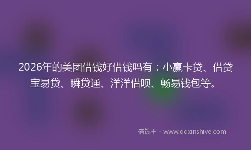 2026年的美团借钱好借钱吗有：小赢卡贷、借贷宝易贷、瞬贷通、洋洋借呗、畅易钱包等。