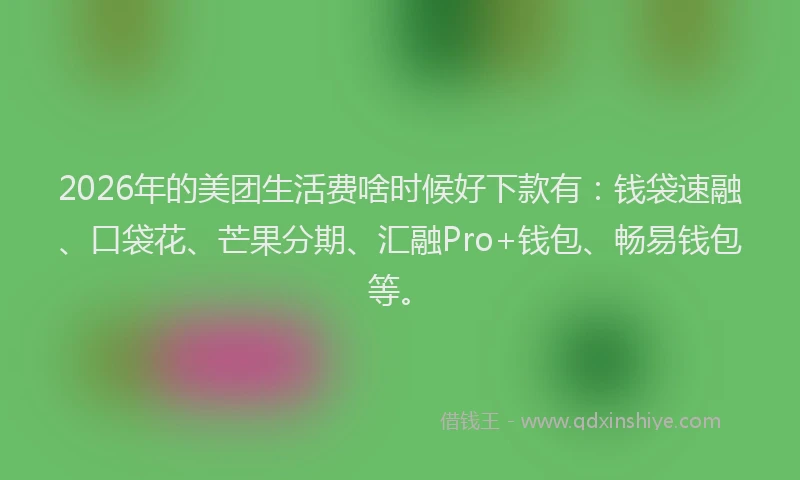 2026年的美团生活费啥时候好下款有：钱袋速融、口袋花、芒果分期、汇融Pro+钱包、畅易钱包等。