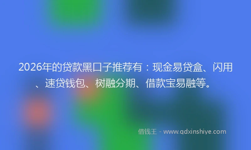 2026年的贷款黑口子推荐有：现金易贷盒、闪用、速贷钱包、树融分期、借款宝易融等。
