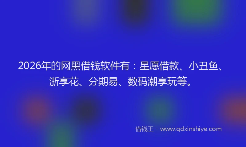 2026年的网黑借钱软件有：星愿借款、小丑鱼、浙享花、分期易、数码潮享玩等。