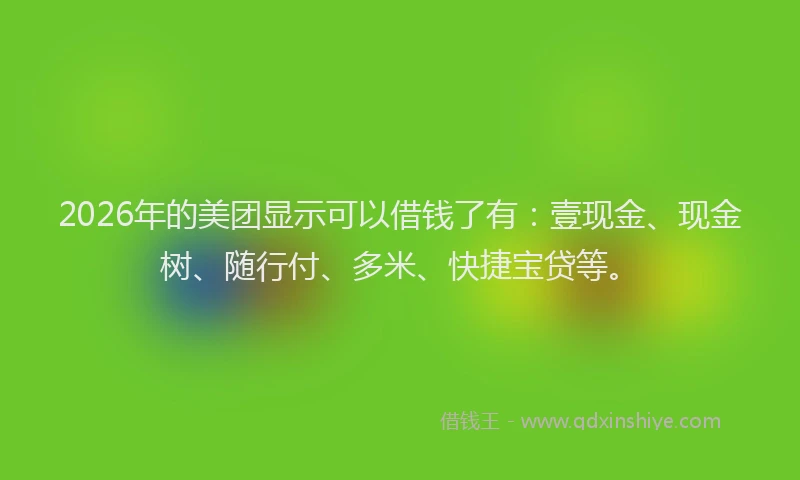 2026年的美团显示可以借钱了有：壹现金、现金树、随行付、多米、快捷宝贷等。