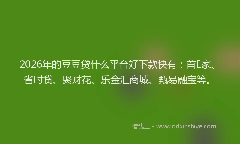 2026年的豆豆贷什么平台好下款快有：首E家、省时贷、聚财花、乐金汇商城、甄易融宝等。