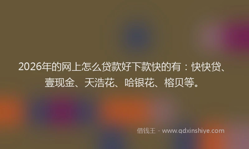 2026年的网上怎么贷款好下款快的有:快快贷、壹现金、天浩花、哈银花、榕贝等。