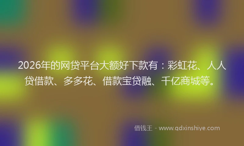 2026年的网贷平台大额好下款有：彩虹花、人人贷借款、多多花、借款宝贷融、千亿商城等。