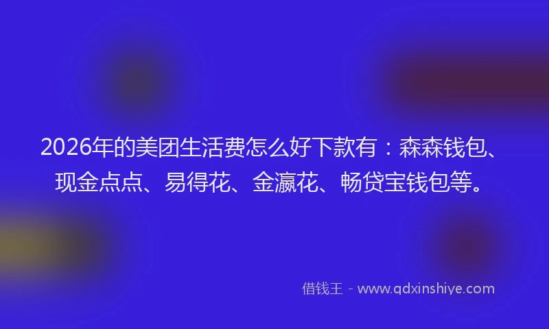 2026年的美团生活费怎么好下款有：森森钱包、现金点点、易得花、金瀛花、畅贷宝钱包等。