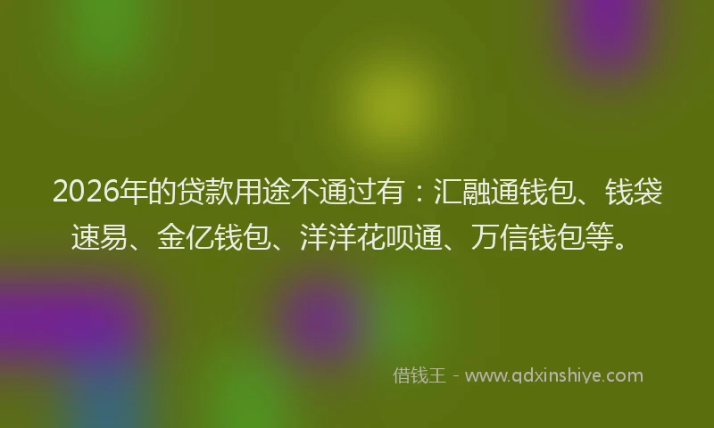 2026年的贷款用途不通过有：汇融通钱包、钱袋速易、金亿钱包、洋洋花呗通、万信钱包等。