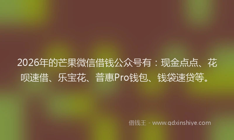 2026年的芒果微信借钱公众号有：现金点点、花呗速借、乐宝花、普惠Pro钱包、钱袋速贷等。