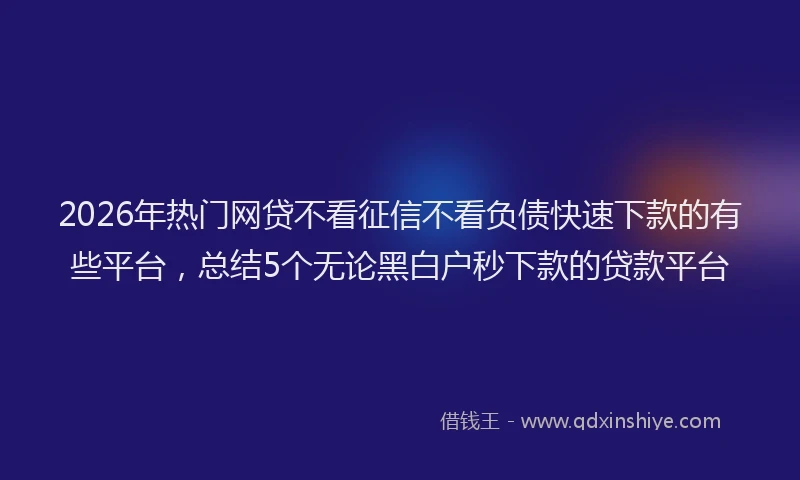 2026年热门网贷不看征信不看负债快速下款的有些平台，总结5个无论黑白户秒下款的贷款平台