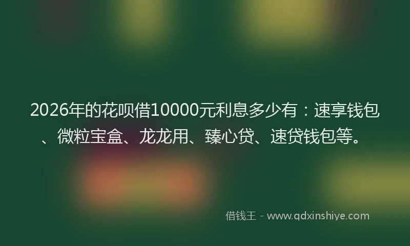 2026年的花呗借10000元利息多少有：速享钱包、微粒宝盒、龙龙用、臻心贷、速贷钱包等。