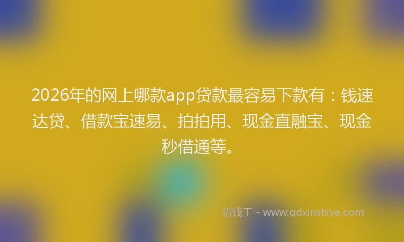2026年的网上哪款app贷款最容易下款有：钱速达贷、借款宝速易、拍拍用、现金直融宝、现金秒借通等。